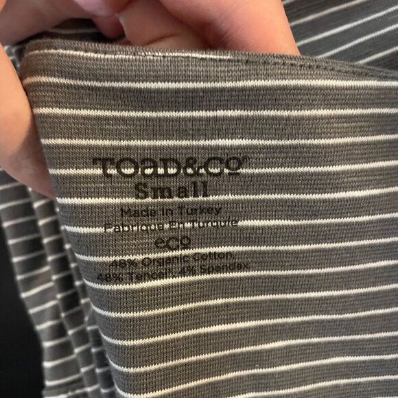 Toad&Co Size Small S Rosemarie Dress Gray White Stripe Short Sleeve - Picture 4 of 10